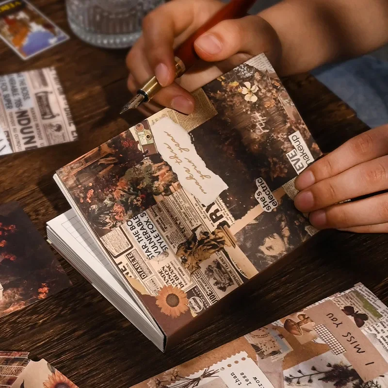 

Vintage Handbook Material Set Literary Period Notebook Stickers Tape Background Paper Collage Gift Set