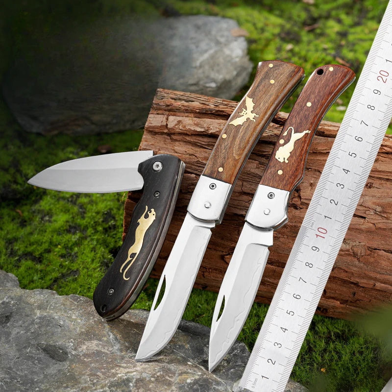

Damascus Steel Folding Fruit Knife Camping High Hardness Sharp Outdoor Knife EDC Outdoor Cutting Tool with Wooden Handle