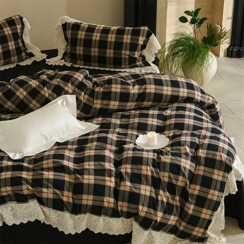 100% Cotton Plaid Print Lace R - огляд і ціна Home Textiles Europe