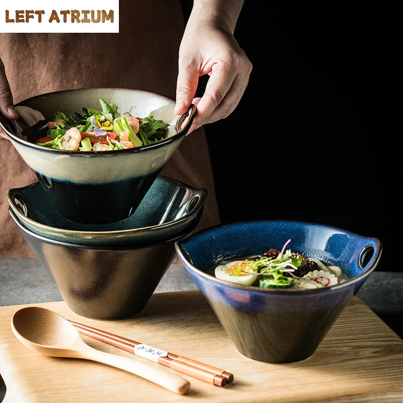 

With Holes Instant Noodle Bowl Household Ceramic Japanese Creative Soup Bowl for Dormitory Student Vegetable Salad Bowl
