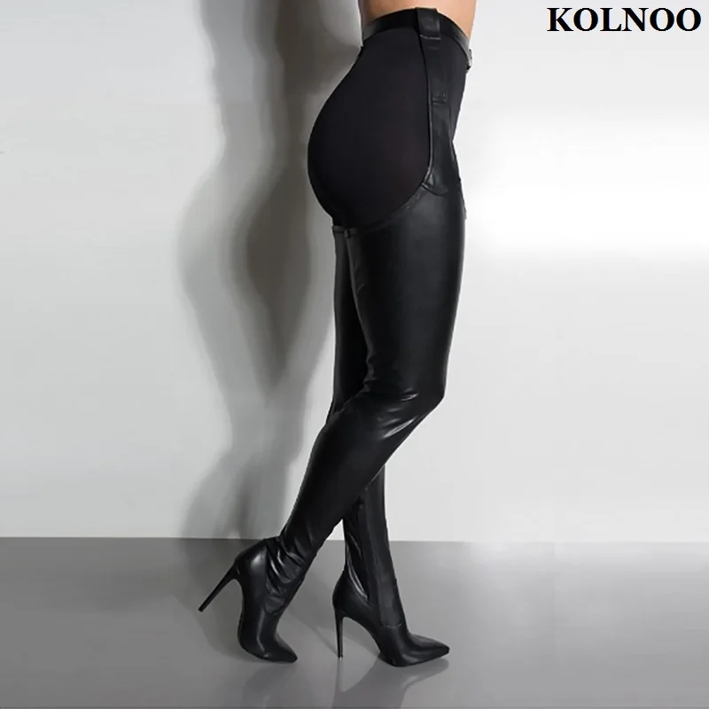 

ASHIOFU New Handmade Women Waist High Heel Boots Night-club Dance Party Long Boots Pant-style Evening Fashion Winter Boots Shoes