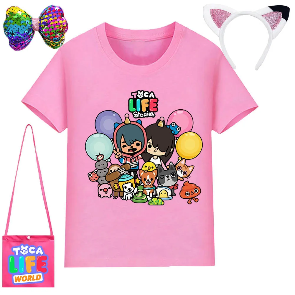 Wish Asha Toca Boca 3D T-shirt 4 Pcs Children Anime T Toca Life World Girls O-neck Sweatshirt Casual Daily Tracksuit Kids Top