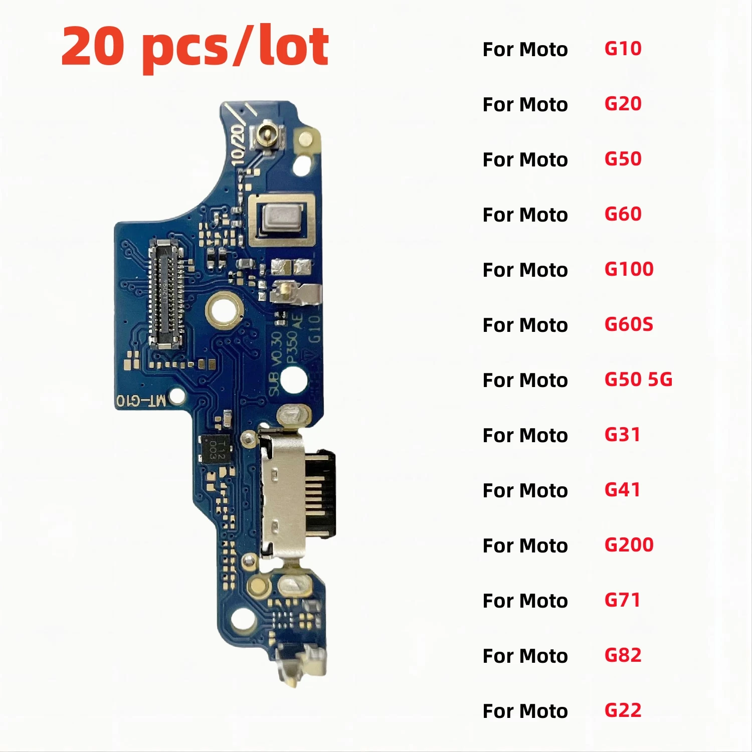 20 Pcs/Lot USB Charger Connector Charging Port Flex Cable For Motorola Moto G10 G20 G50 G60 G60s G100 G31 G41 G71 G82 G22 G200