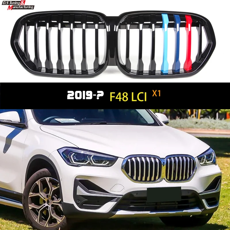 

F48 LCI Replacement Front Bumper Kidney Grille For BMW X1 SUV 2019 2020 2021 2021 2022 Facelifted 1-Slat M Color Racing Grills