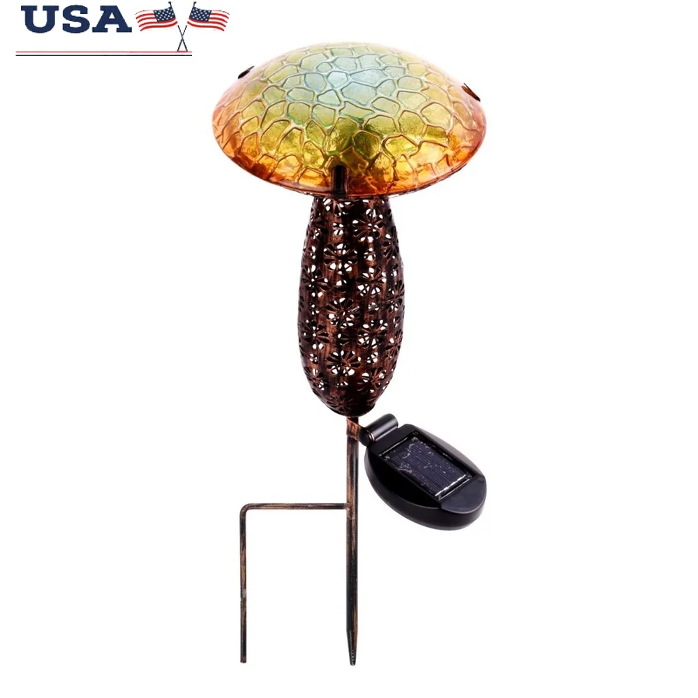 

Solar Powered LED Mushroom Stake Light Durable Metal Glass Garden Decor with Intricate Design 20 Bright LEDs Outdoor Use