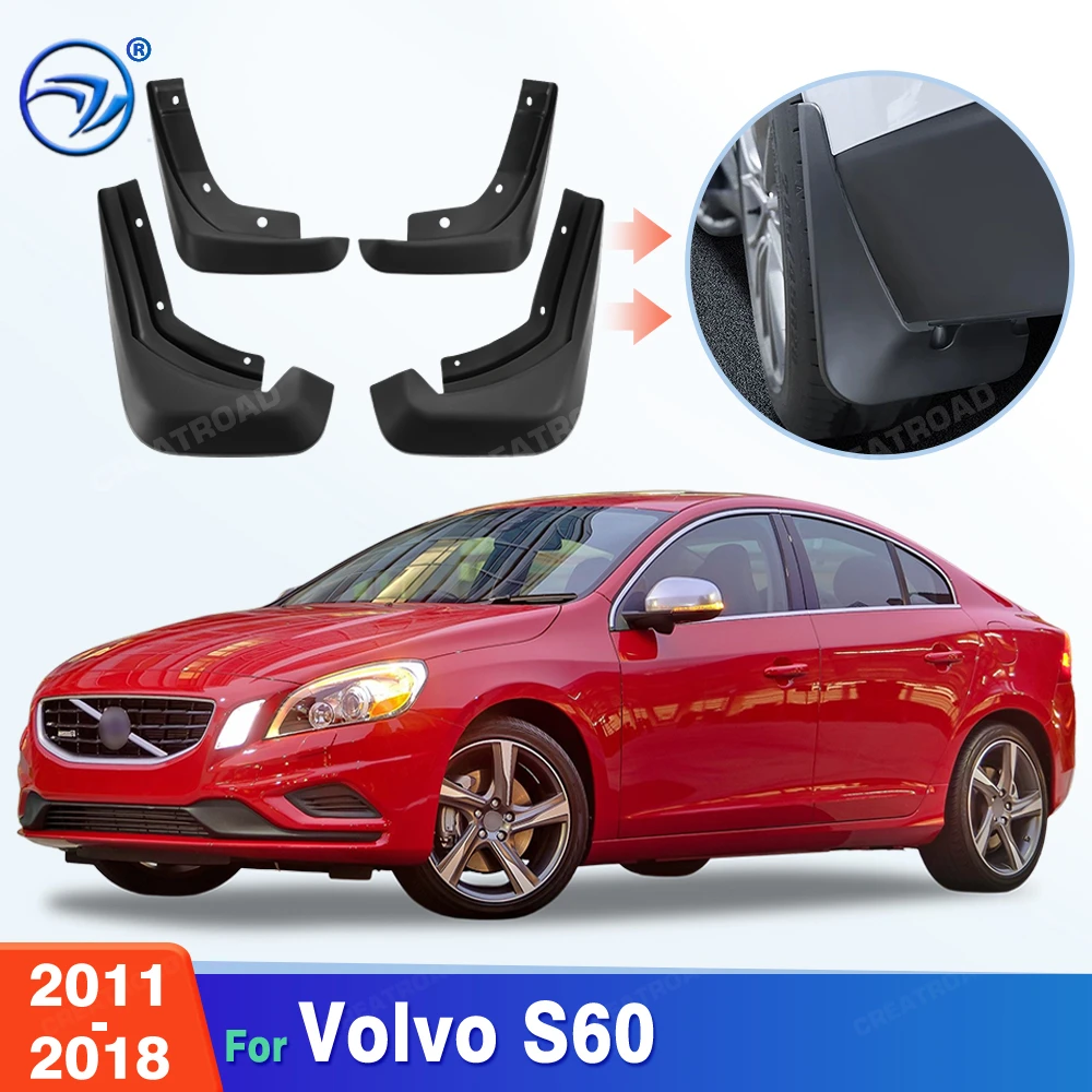 Custom Fit 4PCS Mud Flaps for Volvo S60 2011 2012 2013 2014 2015 2016 2017 2018 No Drilling Splash Guards Car Fender Accessories