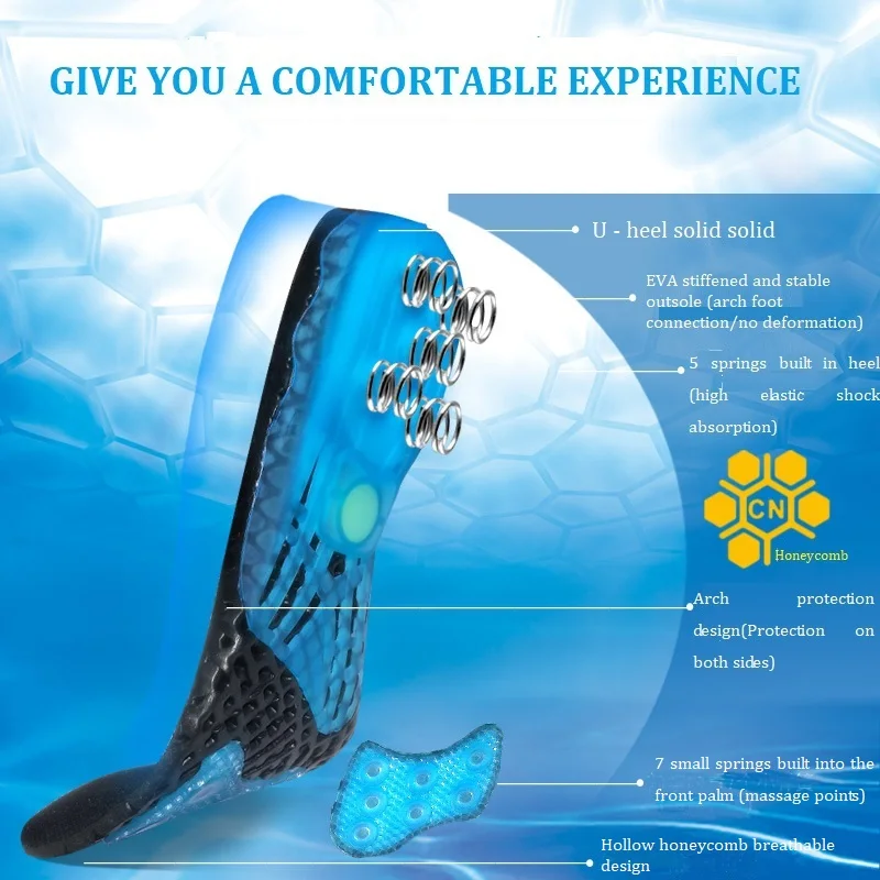 

1Pair EVA Spring Silicone Orthopedic Arch Support Insoles Inserts Flat Feet Orthotic Insoles Adult Plantar Fasciitis Foot Care