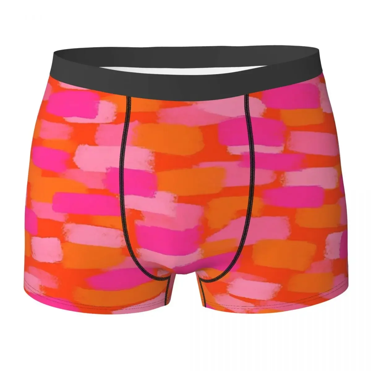 Boxer Underpants Shorts Abstract, Pink And Orange, Paint Brush Effect Panties Male Breathable Underwear for Homme Man Boyfriend