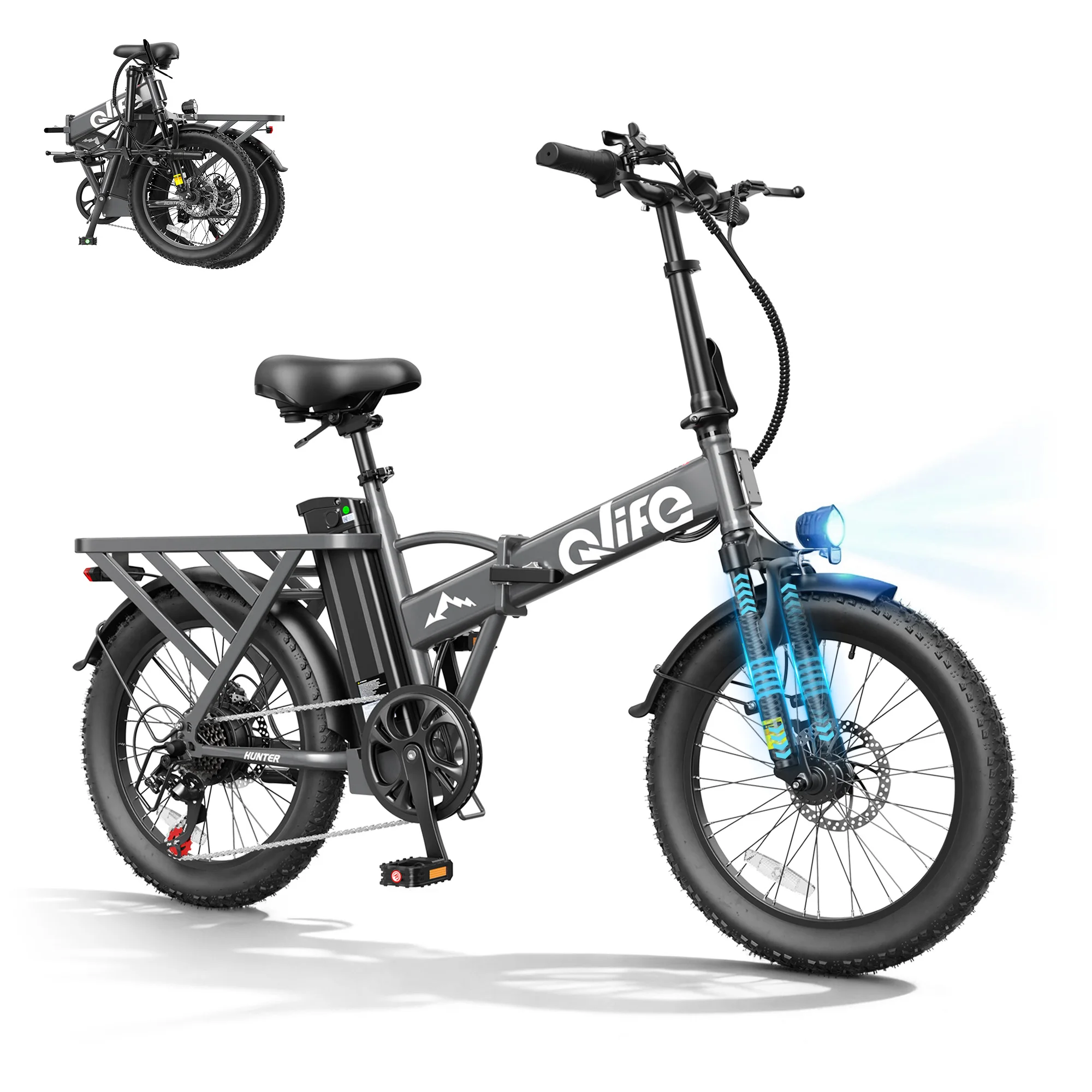 Qlife 20"×3" Fat Tire Foldable Ebike, 1200W Peak Motor 48V 13.5Ah Battery, 28MPH 65Mi Long Range Electric Bicycle image 7