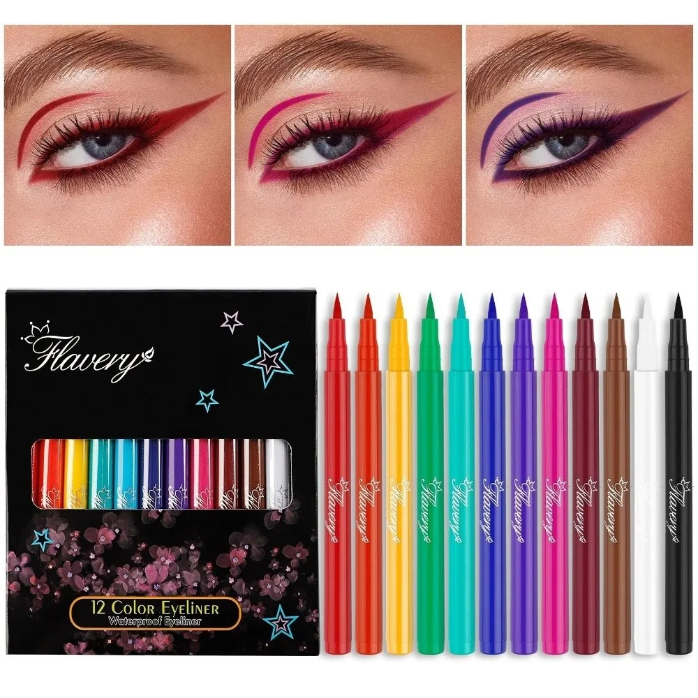 12 Colors Set Precision Tip Matte Liquid Eyeliner Smudgeproof Easy Application Colorful Eyeliner Pencil Neon Colors