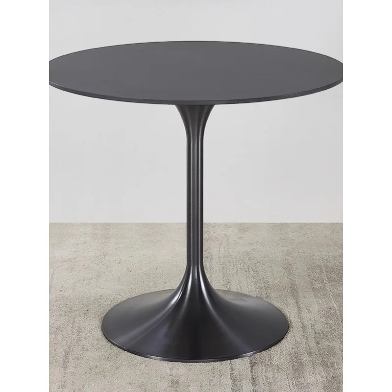 Light luxury rock slab round table negotiation table tube about modern home balcony bright matte white black round dining table