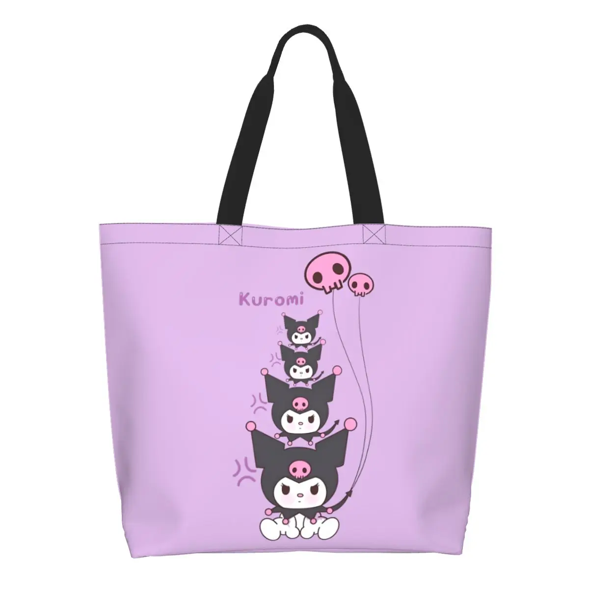 

Custom Reusable Kuromi Shopping Bag Women Canvas Shoulder Tote Bag Washable Little Devil Grocery Shopper Bags