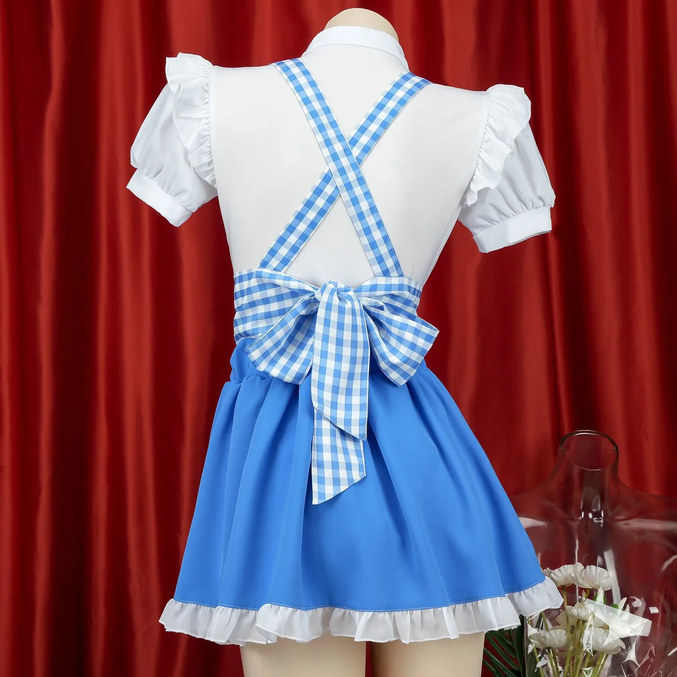 Blaues Lolita Maid Cosplay Kostüm Kleid Mädchen Frau Kellnerin Maid Party Bühnenkostüme Anime Maid Nachthemd