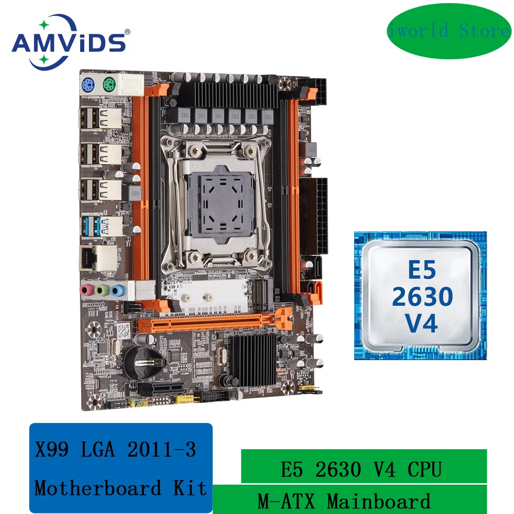 

X99 LGA 2011-3 X99 Motherboard Kit with Intel Xeon E5 2630 V4 CPU DDR4 ECC REG Memory Combo Set SATA3.0 USB3.0 M-ATX Mainboard