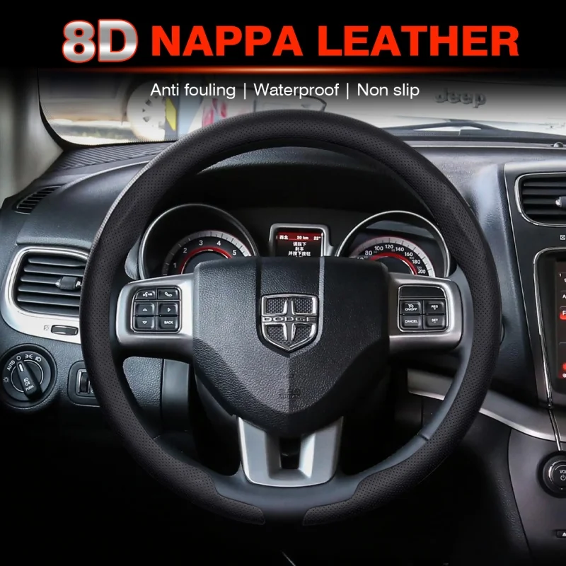 

Кожаный чехол на руль автомобиля Nappa для Dodge Journey Caliber Challenger Charger Nitro Ram 1500 Dart Durango, автоаксессуары