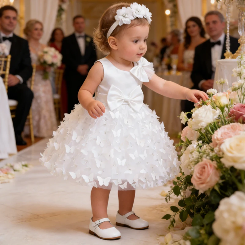

Детское платье для новорожденных на Ид, свадьбу, крестины, с большим бантом и кружевом, в стиле принцессы, для девочек на 1-й день рождения