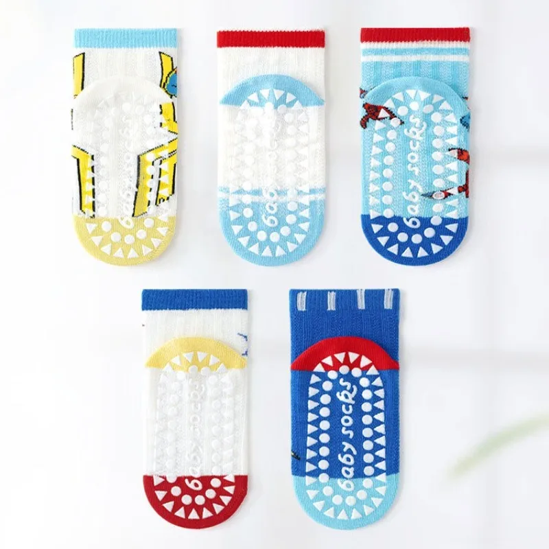 5Pairs Cute Cartoon Spiderman Kids Non-Slip Socks Baby Boys Girls Floor Socks Comfortable Breathable Thin for Children Gifts - view 6