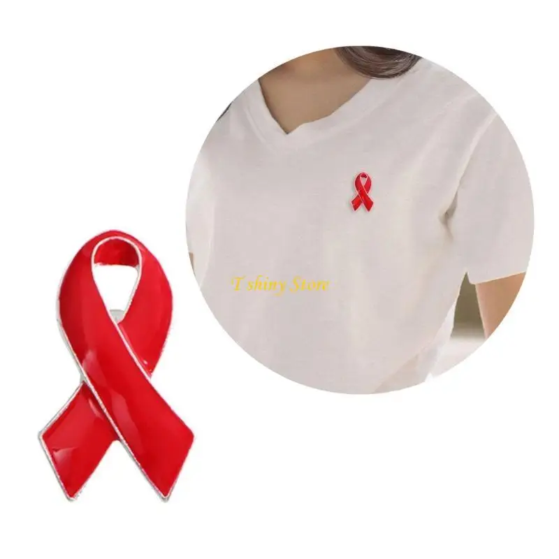 N58F Red Ribbon Pins HIV AIDS Awareness Brooch Lapel Pins Buttons Enamel Pins Badge Brooch Clothing Decoration Jewelry