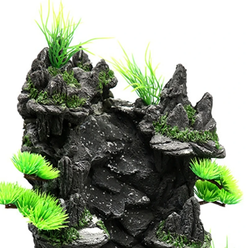 Aquarium Mountain View Rock Waterfall with White Sand Fish Tanks Resin Decor