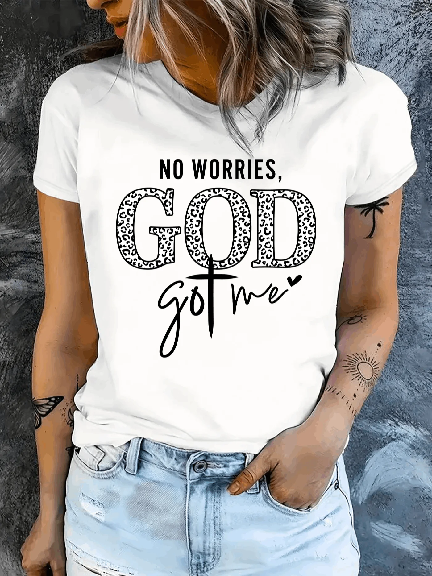 تي شيرت نسائي من God Got Me مريح برقبة دائرية كاجوال من مزيج القطن وأكمام قصيرة ناعمة قابلة للتنفس #1