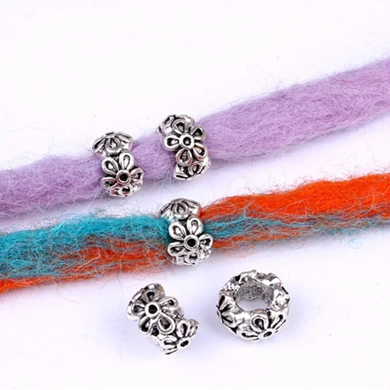 5 Pcs Silver Metal Hair Braid Dread Dreadlock Beard Beads Rings Tube Approx 6mm Hole for Hair Styling Accessories