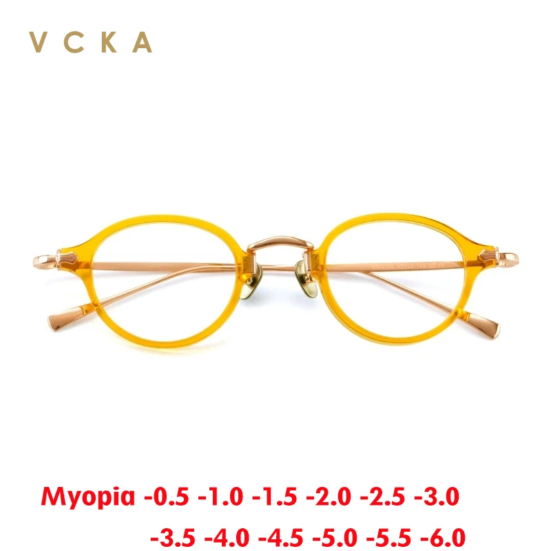 

VCKA Высокое качество ретро ацетат овальная маленькая оправа очки для близорукости женские мужские очки на заказ очки по рецепту от -0,50 до -6,0