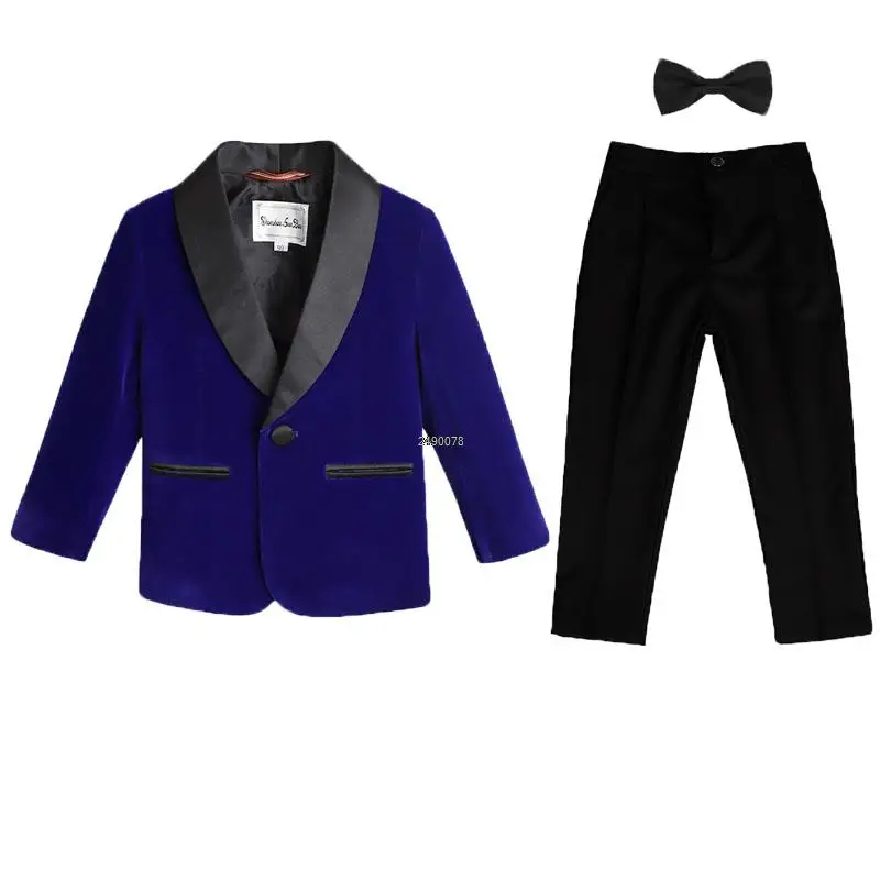 Kids 1 Year Birthday Dress Baby Boys Purple Velvet Blazer Jacket Pants Photograph Suit Children Wedding Performance Evening Wear