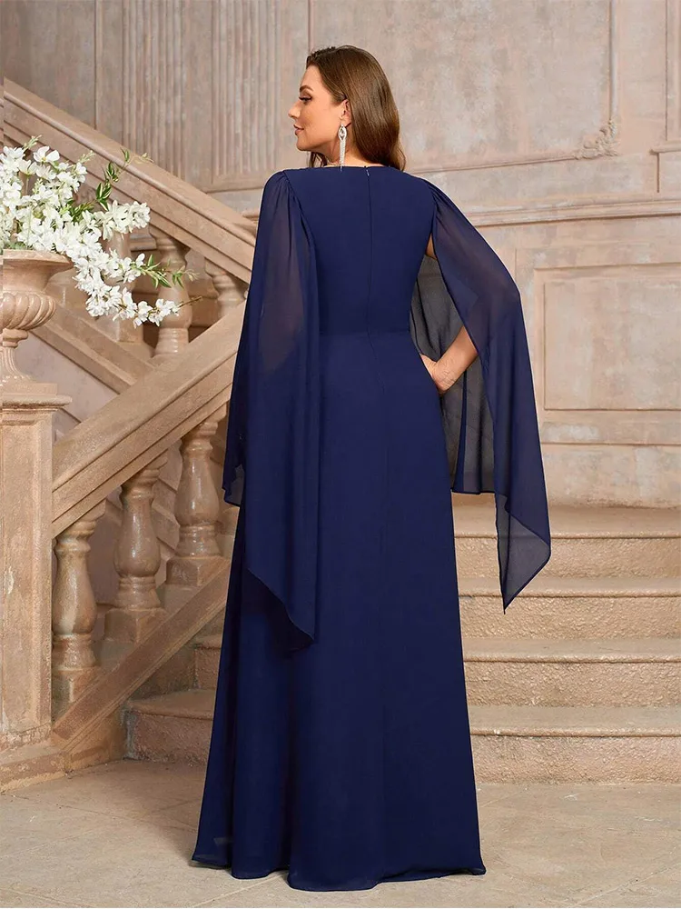 Plus size V-neck shawl floor-standing chiffon 4XL 5XL Big Size non-shining party floor-standing chiffon Prom Gown Evening dress