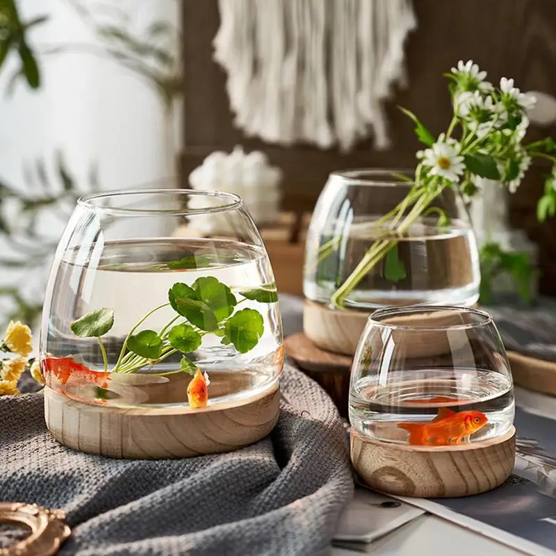 Vaso De Vidro Transparente Com Cremalheira De Madeira, Fish Tank Bowl, Fish Tank, Flower Plant Holder, Decoração Do Aquário, Casa