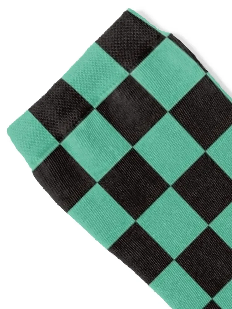 Tanjiro fiery Line Art transparent jacket on Green and Black Checkerboard Pattern Socks funny sock tennis Socks Man Women's