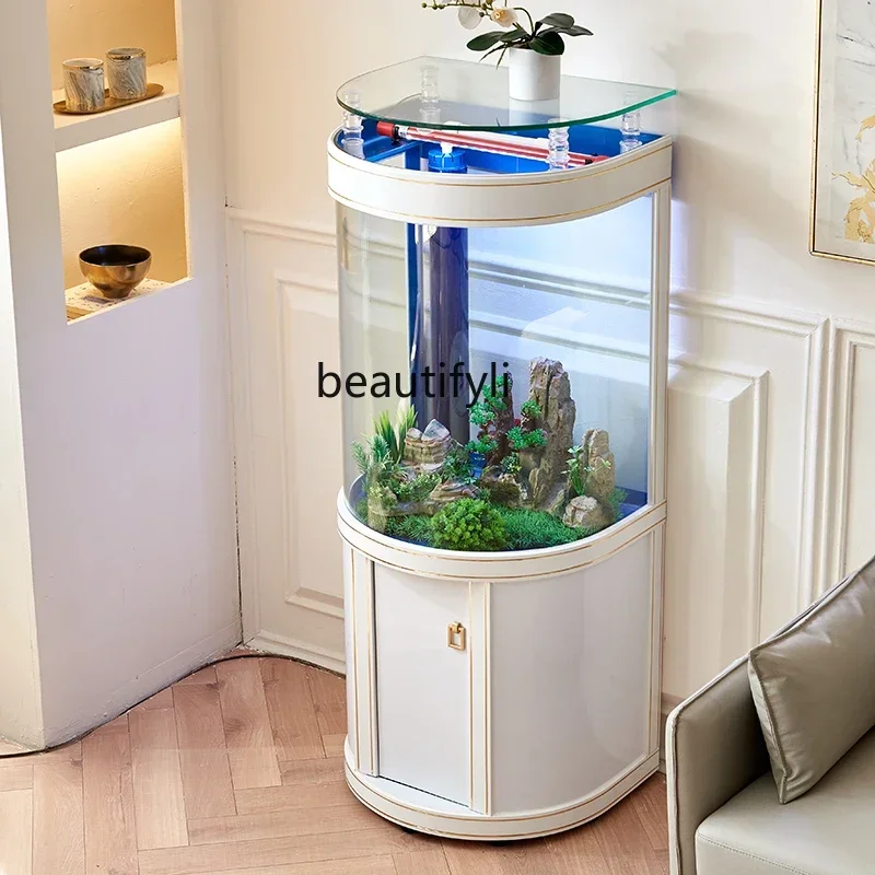 

x1Light luxury fish tank living room household family TV cabinet next to semi-circular bottom filter glass aquarium ecology
