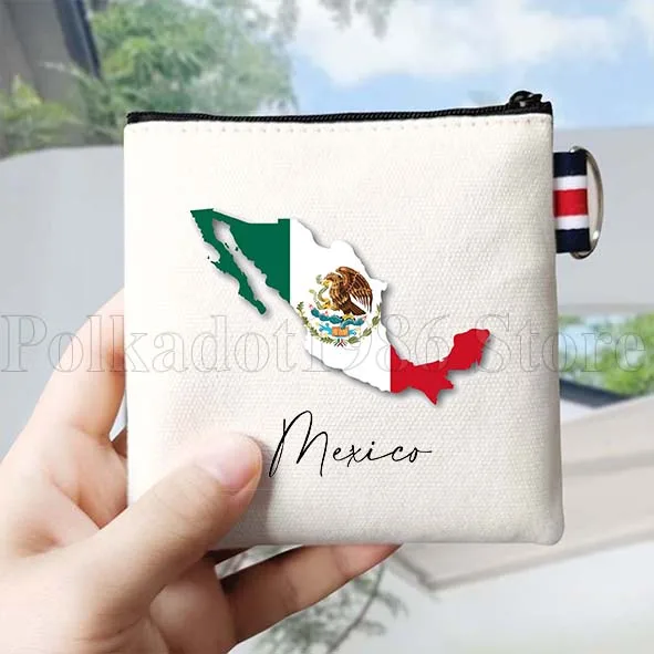 กระเป๋าผ้าแคนวาสลายธงชาติเม็กซิโก แผนที่ประเทศเม็กซิโก สาวเม็กซิกัน La Adelita ของขวัญสั่งทำพิเศษ กระเป๋าใส่เหรียญ กระเป๋าใส่กุญแจ กระเป๋าใส่บัตร กระเป๋าผ้าฝ้าย