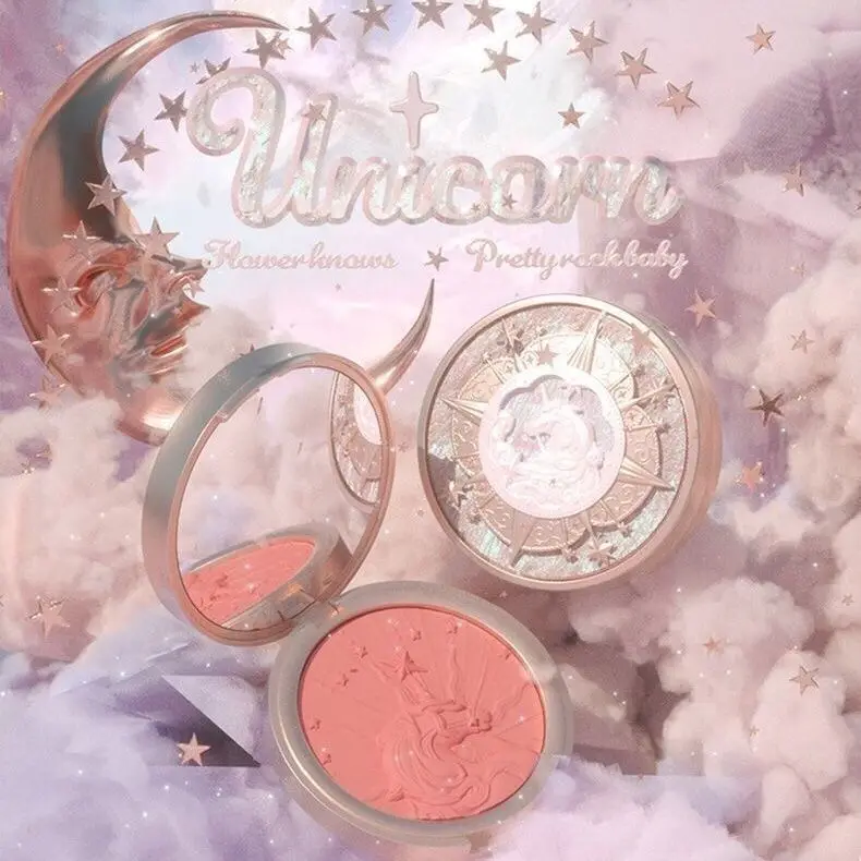 

Flower Know Unicorn Embossed Makeup Pressed Powder Invisible Pore FinePowder Moisturizing Waterproof Oil Control Pressed Powder