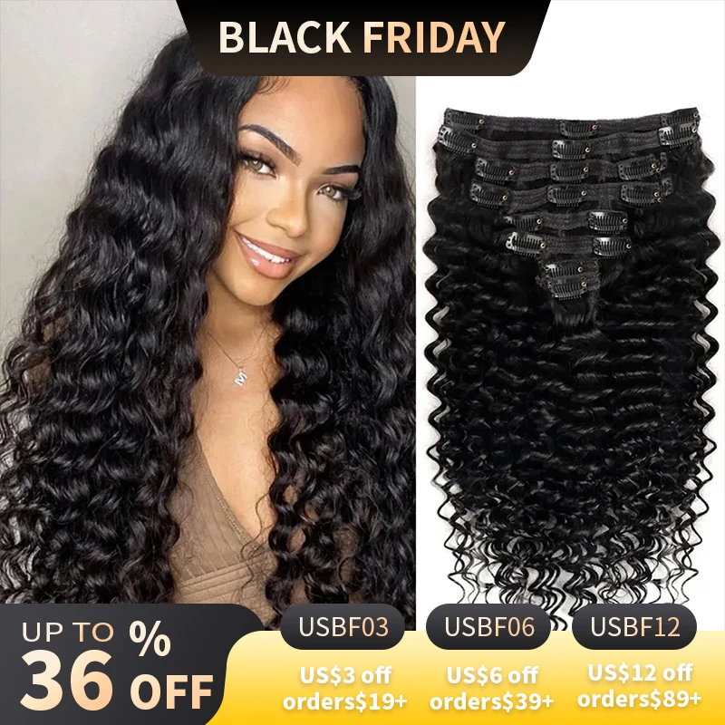 Clip in Haar verlängerungen mit 18 Clips Deep Wave Echthaar lockig dick bis zum Ende für Frauen 120g 240g pro Set natürliches Schwarz