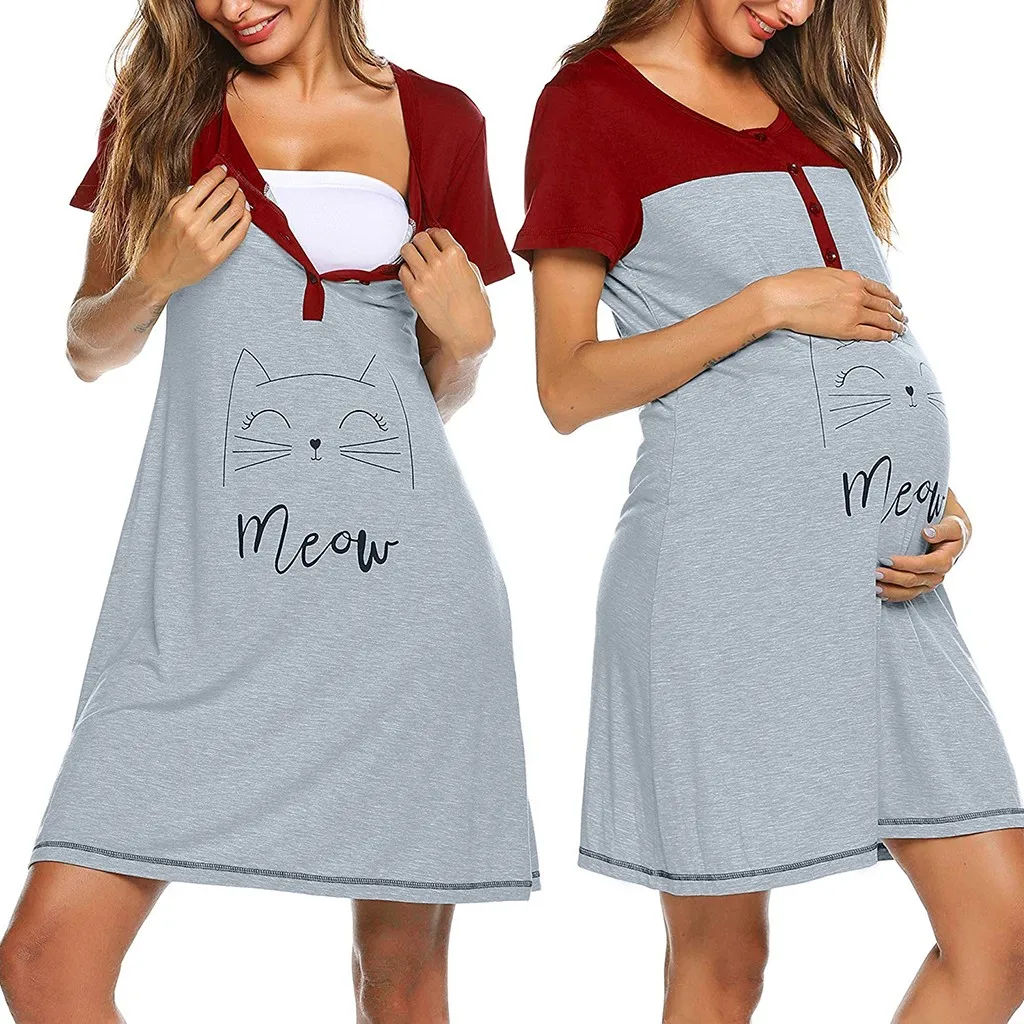 

Women Maternity Dresses Short Sleeve Cute Print Pajamas Maternity Short Sleeve Cute Print Nursing Nightdress Breastfeeding Dress