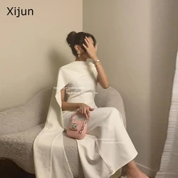 Xijun Ivory Crepe Long Evening Dresses Saudi Arabric One Shoulder Prom Dresses Formal Simple Dubai Prom Gowns For Women 2024