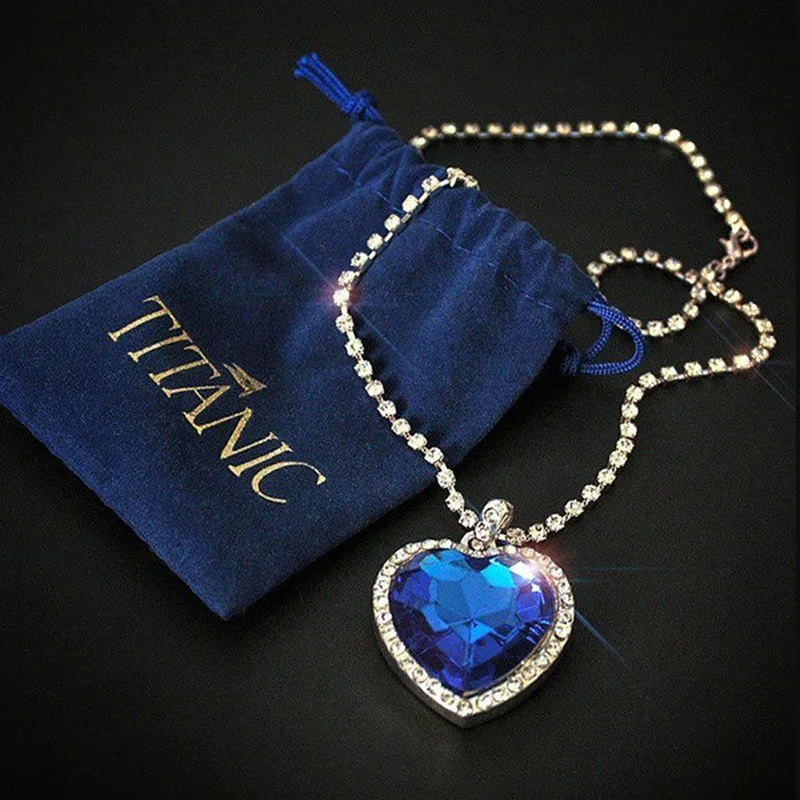 4Pcs/set Titanic Heart of Ocean Necklaces for Women Love Heart Blue Crystal Zircon Jewelry Sets Female Wedding Party Jewelry