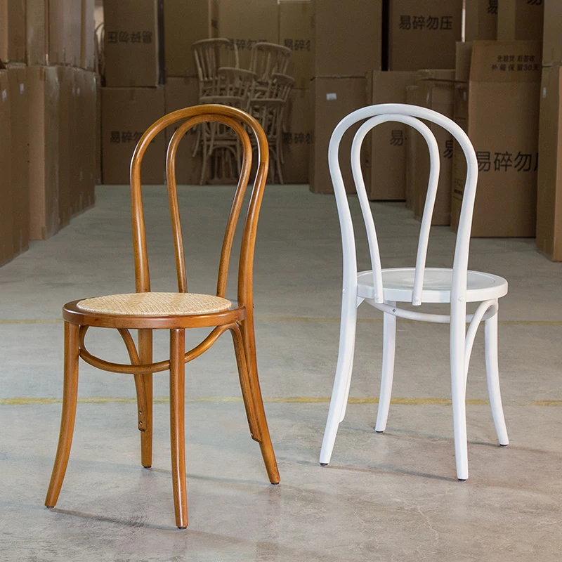 

Indoor furniture American Retro Solid Wood Dining Chair for Household, with Wooden Rattan Backrest & Casual Fork Back Design