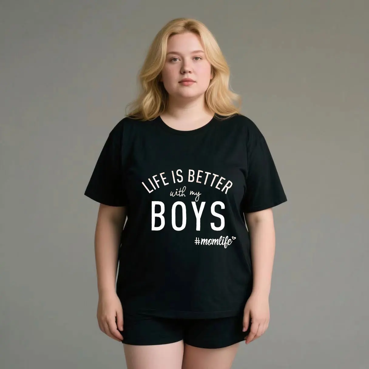

BOYS letter printing plus size Ladies' casual short sleeved T-shirt black