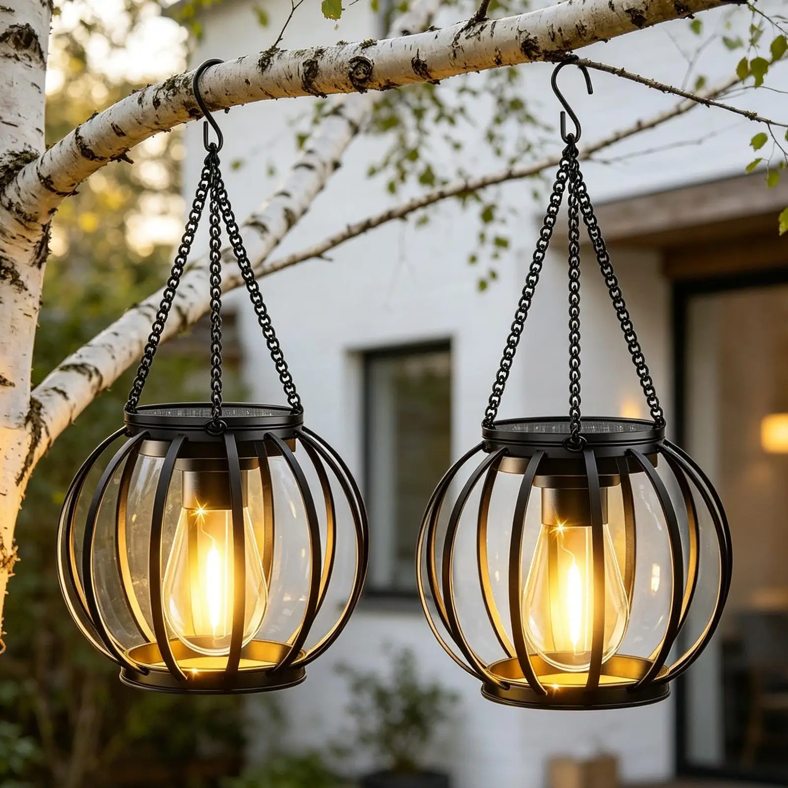 Outdoor Solar Lanterns 2 Piece Hangable Lamp With Hook And Chain Solar Lantern Outdoor For Balcony Backyard Patio Driveway - view 3