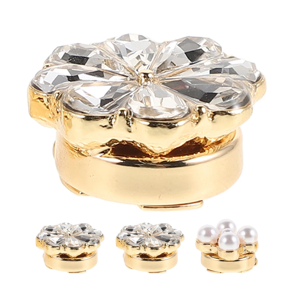 

4 Pcs Flower Cufflinks Crystal Shirt Buttons for Clothing Covers Women Dress Rhinestones Blouses