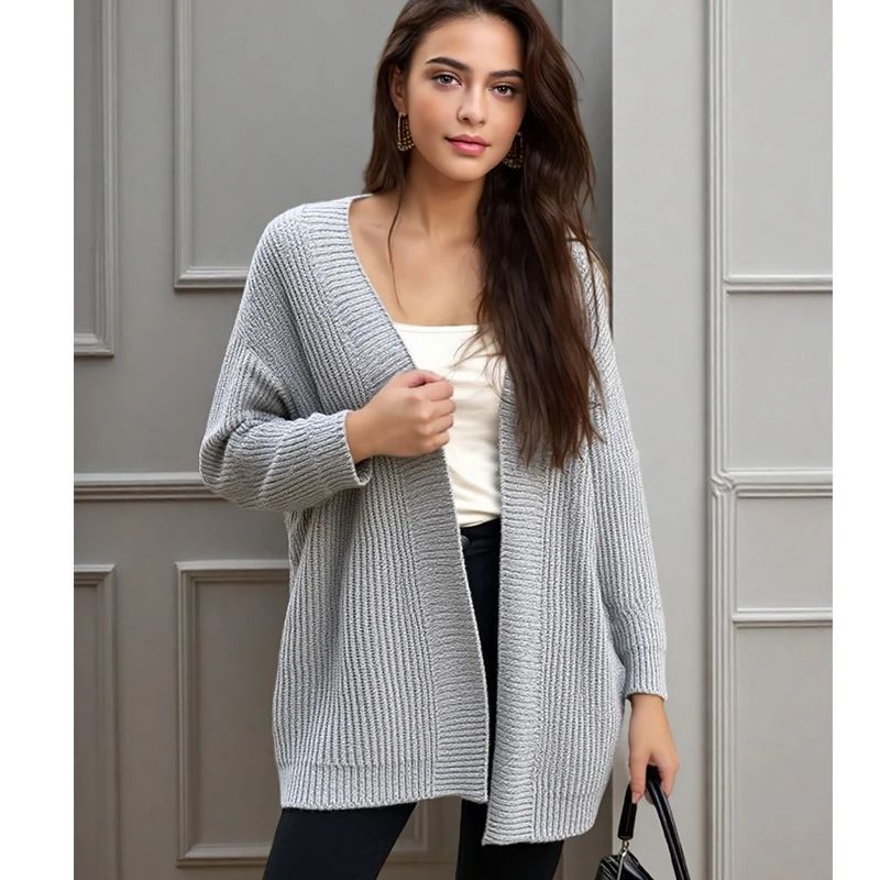 

Модный корейский осенне-зимний однотонный вязаный кардиган, повседневный свободный свитер большого размера, куртка, офисный женский вязаный кардиган