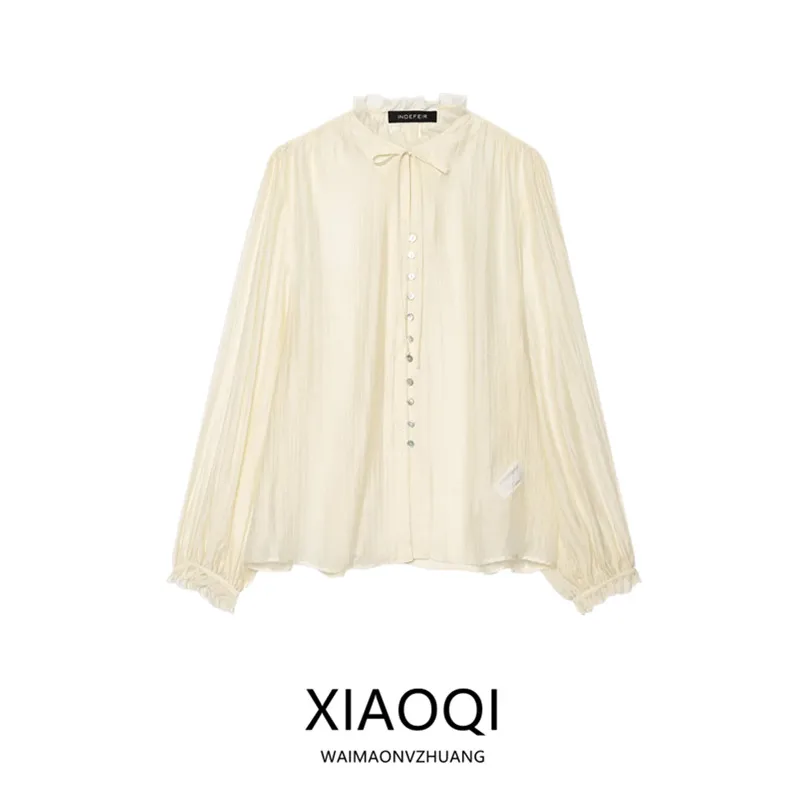 

Summer 2025 Women's Long Sve irt Knot Drapey Top Faion Versatile Loose Fit Regular Length Premium Ladies irt