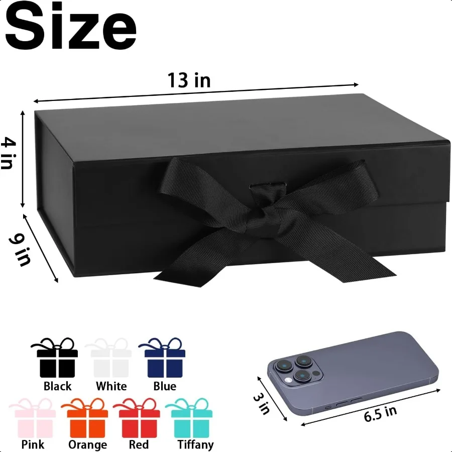 5 Paket Kotak Hadiah Besar dengan Tutup 13x9x4 Inci Kotak Hadiah Magnetik dengan Tutup dan Pita untuk Hadiah Natal Hari Ibu B
