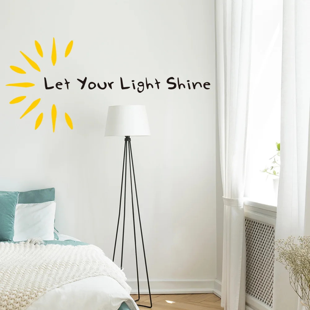 Let Your Light Shine Wall Stickers Inspirational English Home Decor Wallpaper Bedroom Living Room Background Decoration Decals