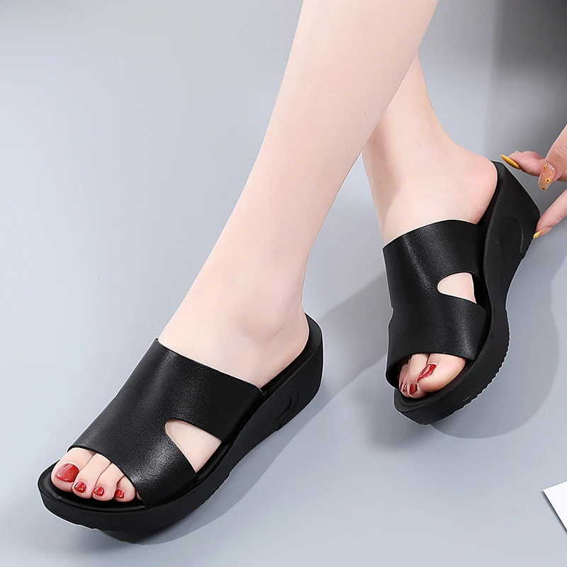 2024 New Fashion Summer Women\'s Sandals Luxury Wedges Slippers Black Platform Shoes for Women Shoes Zapatos De Mujer