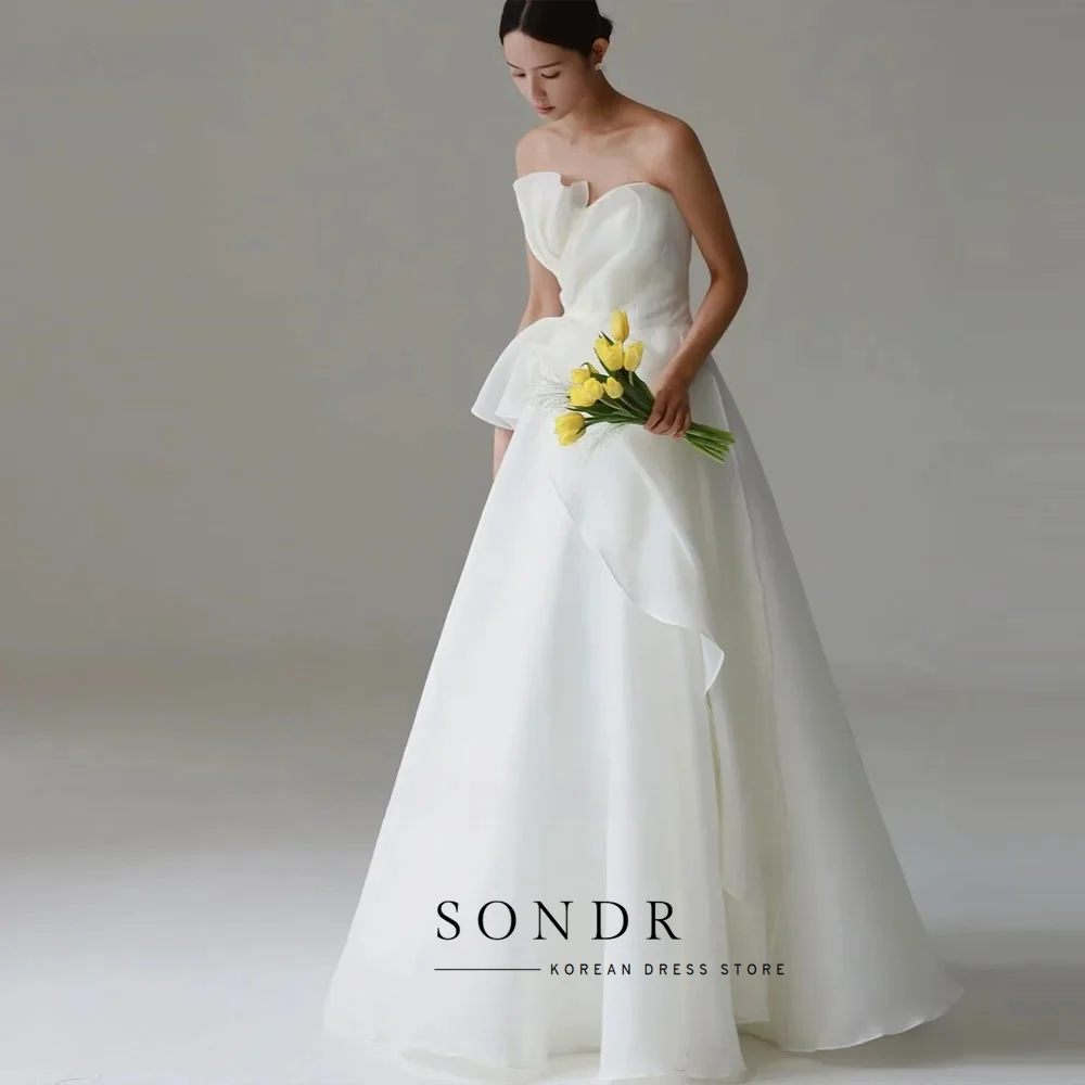 Sondr 2026 New Strapless Silk Organza A Line Wedding Dresses Korean Photo shoot Pleats Floor Length Bridal Gowns Corset Back