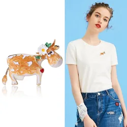 Cartoon Flower Cattle Brooch For Women Men Cute Animal Enamel Cow Pins High Quality Kids Unisex T-shirt Coat Clothing Jewelry