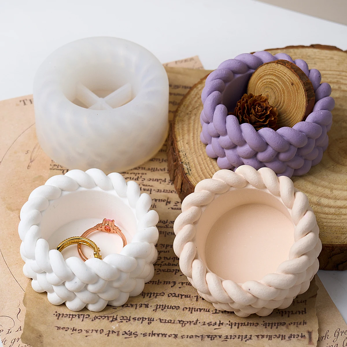 Weaving Shape Candle Jar Silicone Mold DIY Succulent Flowerpot Craft Making Plaster Resin Storage Box Casting Molds Home Decor