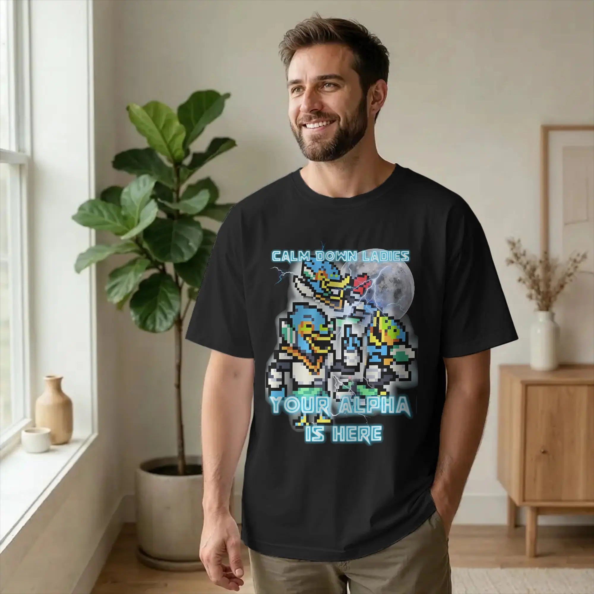 Harajuku Calm Down ladies your alpha is here Berdly Deltarune Tshirt Short Sleeve Top Tee  Cotton Summer Clothing